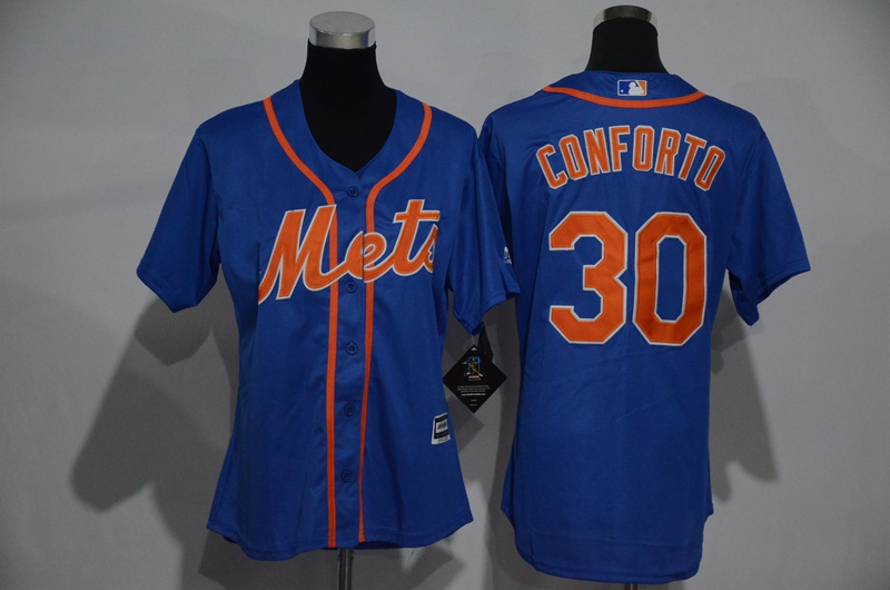 Womens 2017 MLB New York Mets #30 Conforto Blue Jerseys->->Women Jersey